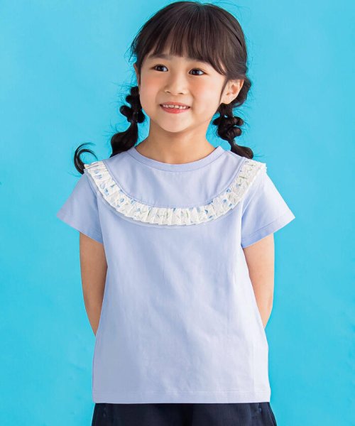 BeBe Petits Pois Vert(ベベ プチ ポワ ヴェール)/【お揃い】チューリップフリル天竺Tシャツ(95~150cm)/ブルー