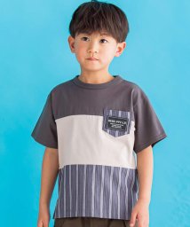 BeBe Petits Pois Vert(ベベ プチ ポワ ヴェール)/天竺配色＋ストライプ切り替えTシャツ(95~150cm)/ブラック系