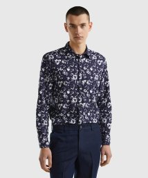 BENETTON (mens)(ベネトン（メンズ）)/リネン花柄総柄長袖シャツ/ネイビー