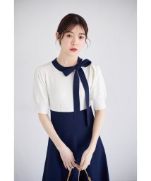 tocco closet(トッコクローゼット)/サイドボウタイリボン配色ニットワンピース/NAVY