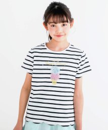 SLAP SLIP/アイスウサギシルエットリボン付き無地ボーダー柄スカラップ裾半袖Tシャツ(80~1/506063842