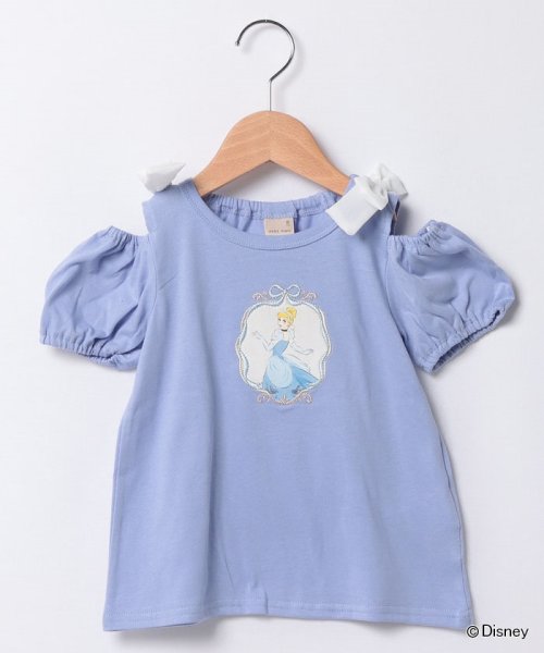 petit main(プティマイン)/【Disney】2way肩リボンTシャツ/ライトブルー