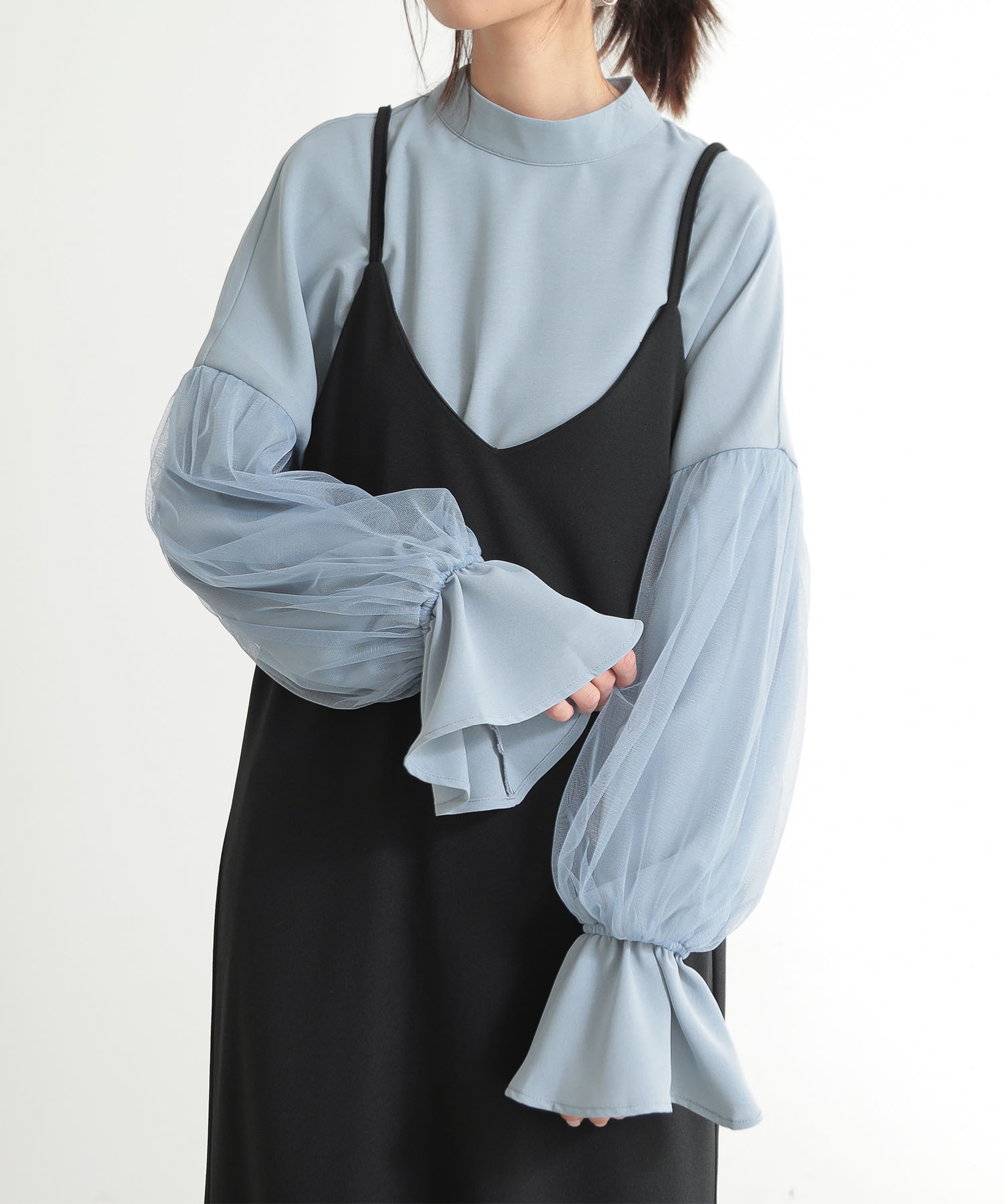 トップス コーヒーの色 フリル袖 デザイン感 ソフトチュール 色直し  