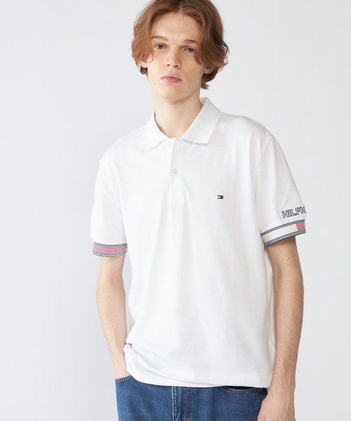 TOMMY HILFIGER(トミーヒルフィガー)/AK FLAG CUFF SLIM POLO/ホワイト