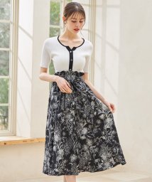 tocco closet(トッコクローゼット)/ウエストりぼん付きコットンライクフラワートワルドジュイプリントスカート/BLACK