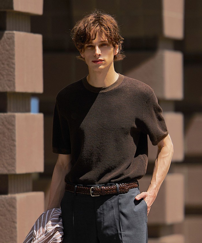 ビジネスインナー推奨】【HYBRID LINEN】ニットTシャツ