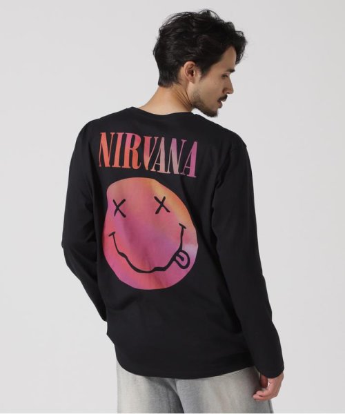 BEAVER(ビーバー)/NIRVANA/ニルヴァーナ　GRADIENT HAPPY FACE L/S TEE　ロンT/ブラック