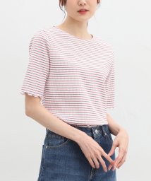 Honeys(ハニーズ)/半袖テレコメロー使いＴ トップス カットソー Tシャツ 半袖 リブ きれいめ /オフホワイト系2