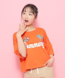 PINK-latte(ピンク　ラテ)/ユニフォームワッペンTシャツ[五分袖]/オレンジ（066）