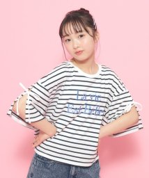 PINK-latte/袖リボンTシャツ【五分袖】【クロップド丈】/506080419