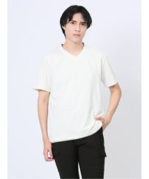 m.f.editorial(エムエフエディトリアル)/ジャガード千鳥 フェイクVネック半袖Tシャツ メンズ Tシャツ カットソー カジュアル インナー トップス ギフト プレゼント/ホワイト