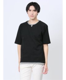 m.f.editorial/段染め フェイクキーネック半袖Tシャツ/506081059