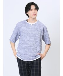 m.f.editorial(エムエフエディトリアル)/段染め フェイクキーネック半袖Tシャツ メンズ Tシャツ カットソー カジュアル インナー トップス ギフト プレゼント/ネイビー