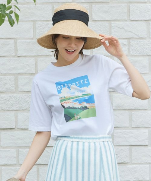 JIYU-KU（SMALL SIZE）(自由区（小さいサイズ）)/【カタログ掲載・洗える】VINTAGE PHOTO Tシャツ/オフ×ブルー系