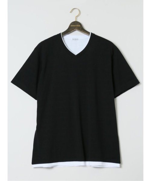 GRAND-BACK(グランバック)/【大きいサイズ】ルイシャブロン/LOUIS CHAVLON ジャガード フェイクVネック半袖Ｔシャツ メンズ Tシャツ カットソー カジュアル インナー トップ/ブラック