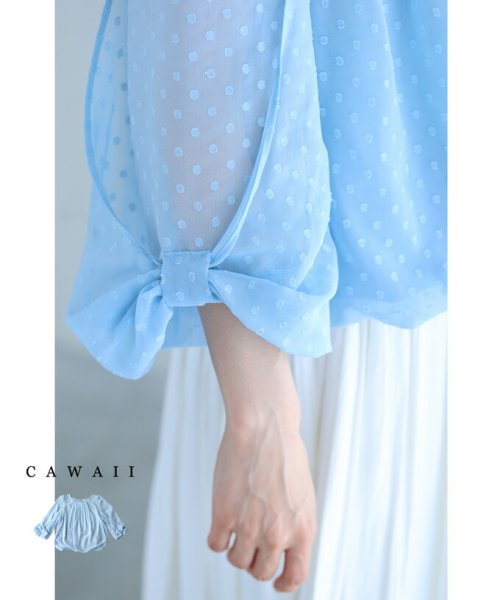 CAWAII(カワイイ)/リボン袖のシアードットブラウストップス/ブルー