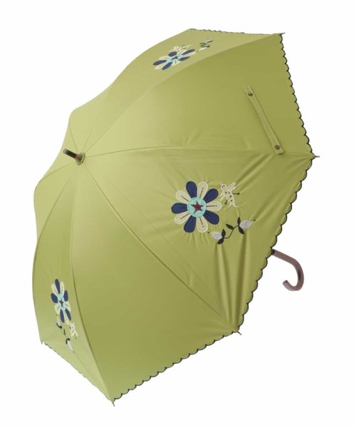 Jocomomola(ホコモモラ)/【UV・晴雨兼用】フラワー刺繍スカラップデザイン長傘/グリーン