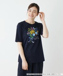 Leilian(レリアン)/ブーケＴシャツ【Leilian WHITE LABEL】/ネイビー