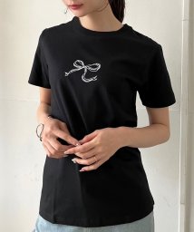 Jewelobe(ジュエローブ)/リボンプリントルーズTシャツ/ブラック