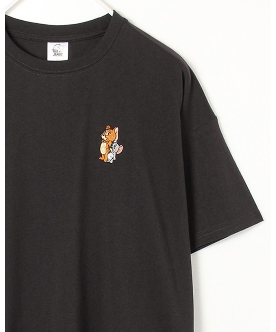 TOM & JERRY/トムとジェリー】天竺クルーネック半袖ワンポイント刺繍ワイドＴシャツ - 永久定番