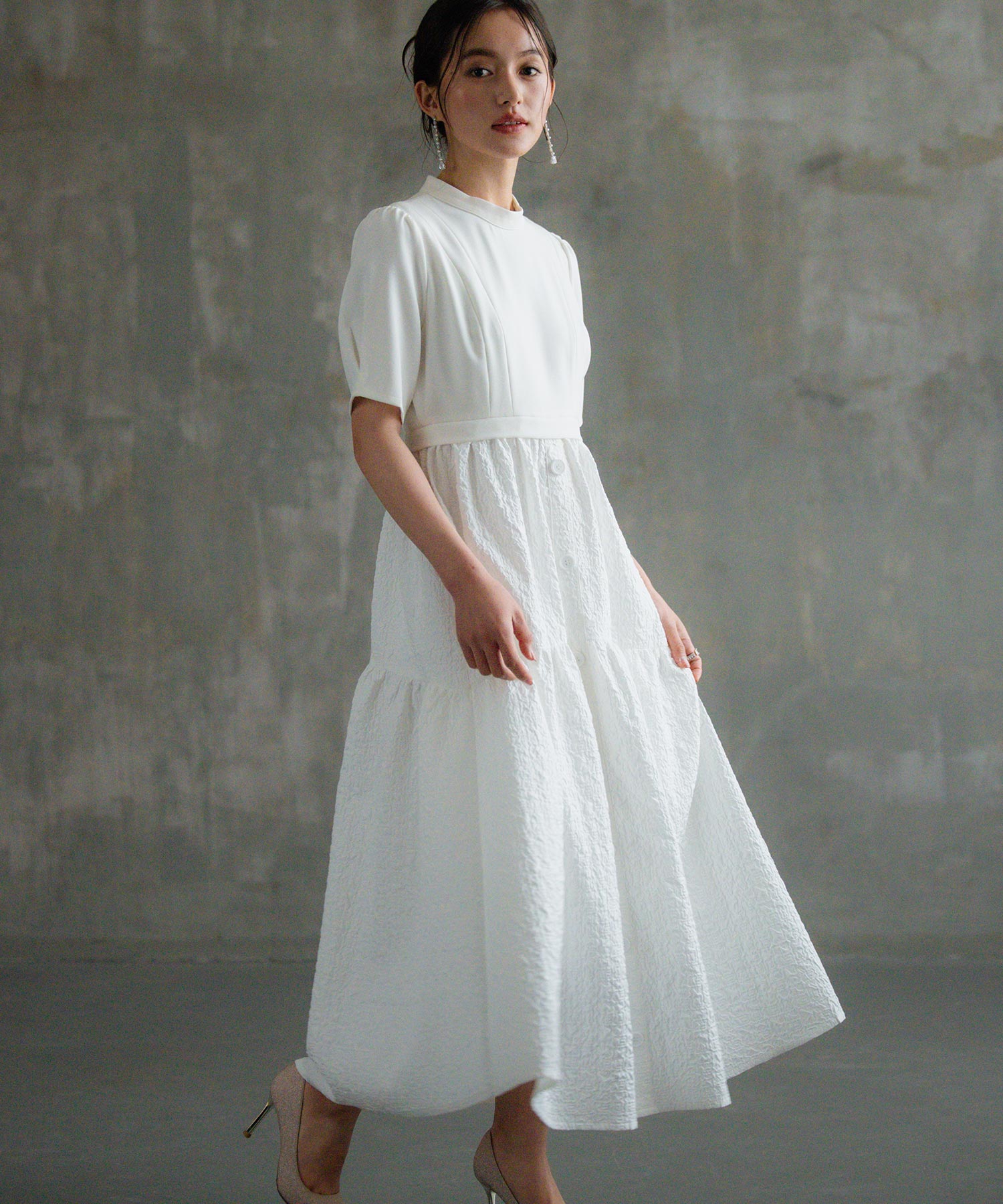 【セール】2素材ドッキングワンピース 半袖 ロング丈(506081251) | ドレス プラス(DRESS+) - MAGASEEK