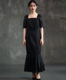 DRESS+(ドレス プラス)/パーティードレス 2素材ドッキングワンピース/ブラック