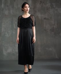 DRESS+(ドレス プラス)/ワンピース ドレス 結婚式 異素材ドッキング/ブラック