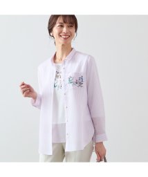 LOBJIE(ロブジェ)/Paris刺繍 シアーストライプシャツ/ピンク