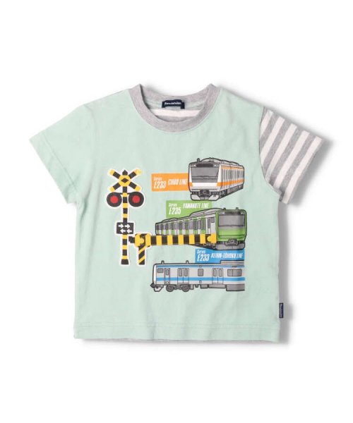 moujonjon(ムージョンジョン)/【子供服】 moujonjon (ムージョンジョン) 在来線電車踏切仕掛け半袖Tシャツ90cm～130cm F32810/ライトグリーン