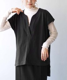 e-zakkamaniastores(イーザッカマニアストアーズ)/スキッパー フレンチスリーブカットソー/ブラック