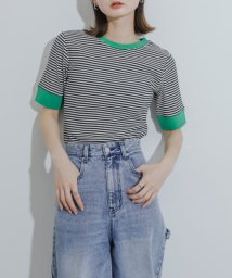 SENSE OF PLACE by URBAN RESEARCH(センスオブプレイス バイ アーバンリサーチ)/【予約】クルーネックリンガーボーダーTシャツ(5分袖)/GREEN