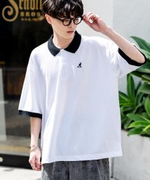 Rocky Monroe(ロッキーモンロー)/KANGOL カンゴール ポロシャツ 半袖 メンズ レディース 鹿の子 カノコ オーバーサイズ ビッグシルエット ゆったり ワイド 通気性 清涼感 シンプル 無/ホワイト×ブラック1