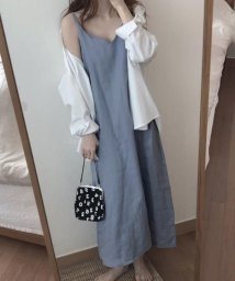 JUNOAH(ジュノア)/麻レーヨンキャミソールマキシ丈ワンピース 韓国ファッション/ブルー