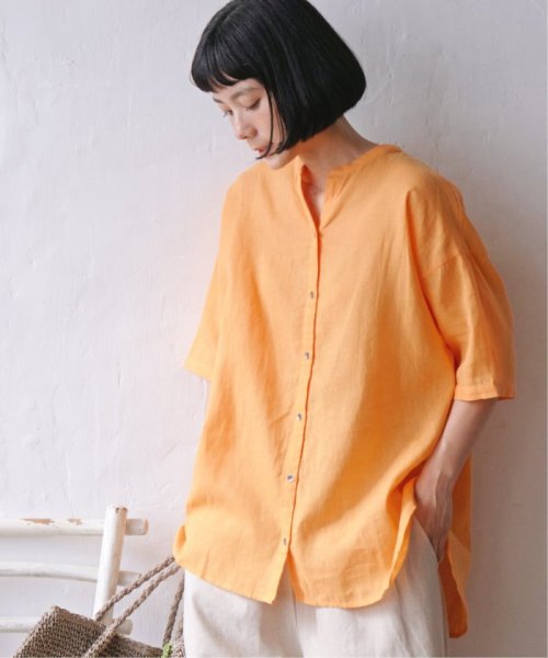 LBC(エルビーシー)/リネンコットンバンドカラー半袖シャツ/オレンジ