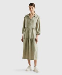 BENETTON (women)/リネン100％襟付き長袖ティアードロングワンピース/506067095