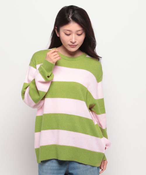 LEVI’S OUTLET(リーバイスアウトレット)/GRUNGE SWEATER WOOLY STRIPE MOSS ; PEACH MELBA STR/グリーン