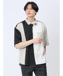 m.f.editorial(エムエフエディトリアル)/縦切替 レギュラーカラー半袖BIGシャツ/ブラック