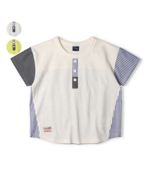Crescent(クレセント)/【子供服】 crescent (クレセント) ヘンリーネック風異素材切替半袖Tシャツ 80cm～130cm N32808/ホワイト