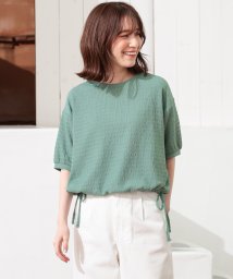 Honeys(ハニーズ)/裾ドロストトップス トップス カットソー 半袖 ショート丈 コンパクト リボン /グリーン