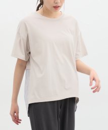 Honeys(ハニーズ)/異素材使いＴシャツ トップス カットソー 半袖 接触冷感 重ね着風 レディース 夏 /グレージュ