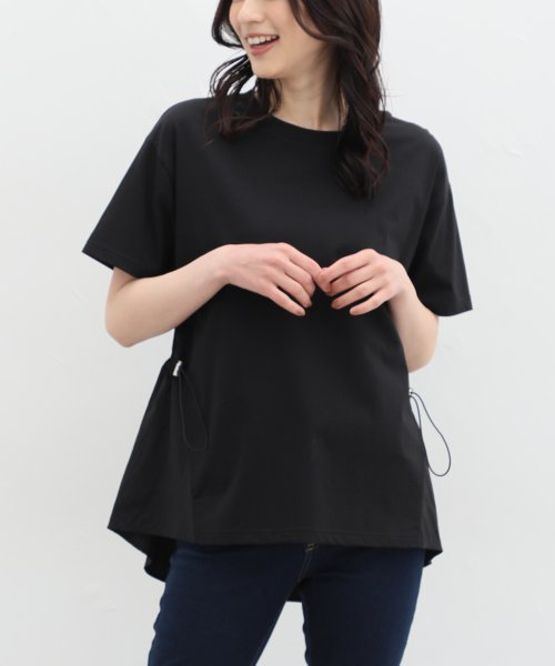 Honeys(ハニーズ)/ドロスト使いトップス トップス カットソー 半袖 Tシャツ レディース ドロスト /ブラック