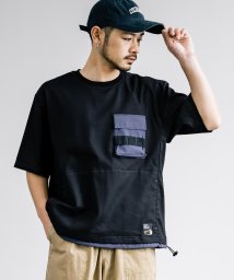 Rocky Monroe(ロッキーモンロー)/Tシャツ 半袖 メンズ レディース カットソー オーバーサイズ ビッグシルエット ポケット 胸ポケ クルーネック カジュアル アウトドア シンプル リラックス /ブラック