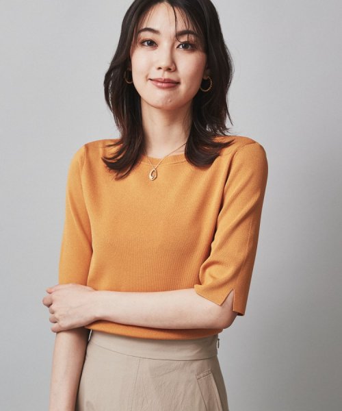 【清涼感／5分袖】袖スリット　ハイゲージプルオーバーニット 