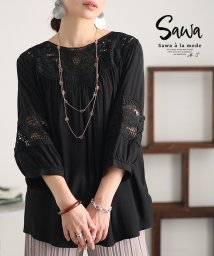 Sawa a la mode(サワアラモード)/彩りを加える華やかさ花柄レースフレアトップス　レディース 大人 上品/ブラック