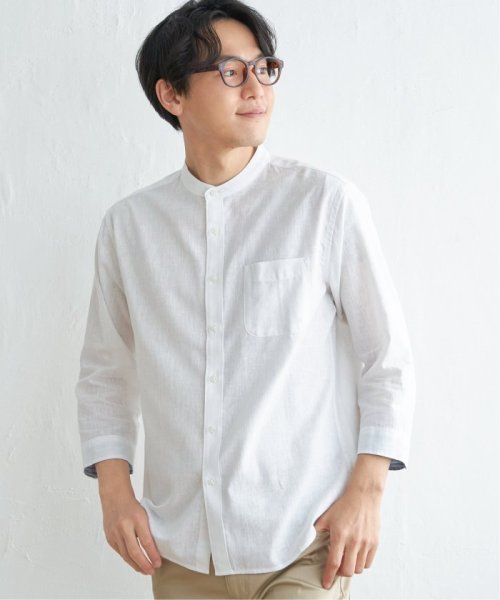 ikka(イッカ)/【速乾】7分袖イージーケアリネンバンドカラーシャツ/ホワイト