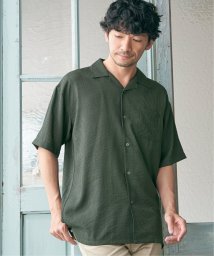 ikka(イッカ)/シャドーストライプオープンカラーシャツ/グリーン