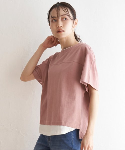 ikka(イッカ)/コットンUSA裾レイヤードTシャツ/ピンク
