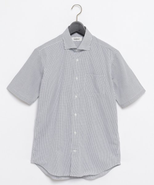 D'URBAN(ダーバン)/ブルーミニチェックドレスシャツ(ワイドカラー/スナップダウン)/ブルー