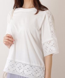 Lace Ladies/ラウンドネック レース ドッキング 半袖 プルオーバー/506085098