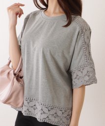 Lace Ladies/ラウンドネック レース ドッキング 半袖 プルオーバー/506085098